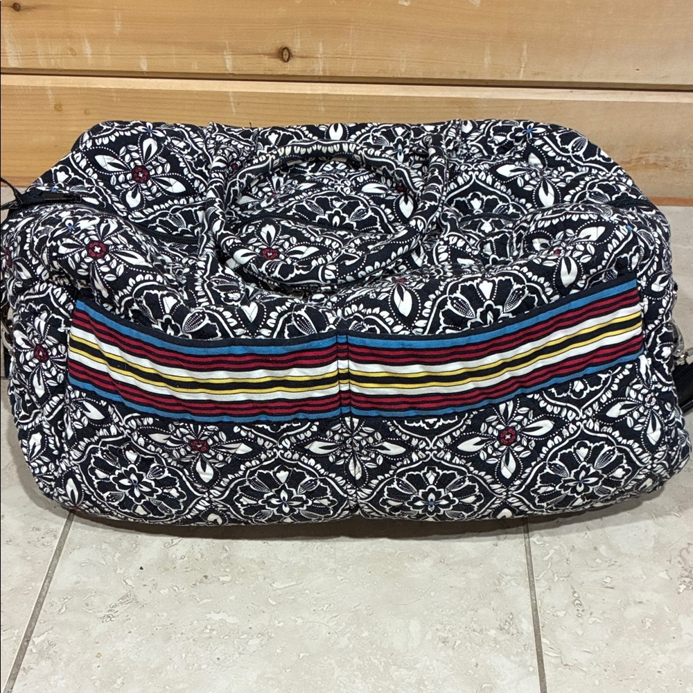 Vera Bradley Black & White Floral Quilted Grand Weekender with Multicolor Stripe
